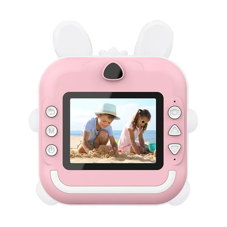 Q5 Kids Toy Rabbit Shape 2.4-Inch Inkless Photo Printer Camera with 32G Memory Card+Card Reader - Pink