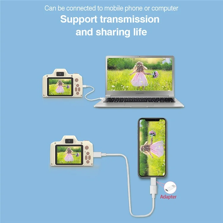 H10 2.4-inch IPS Screen Video Recorder Dual Lens Kids Camera, 32G Memory Card + Card Reader - Pink