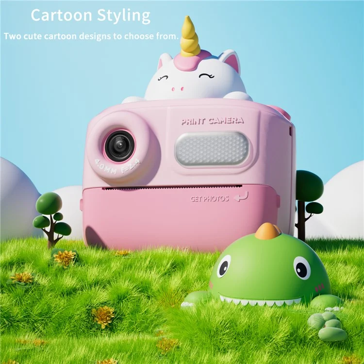 K64 Cute Dual Lens Kids HD Camera Instant Printing Thermal Photo Printer - Green