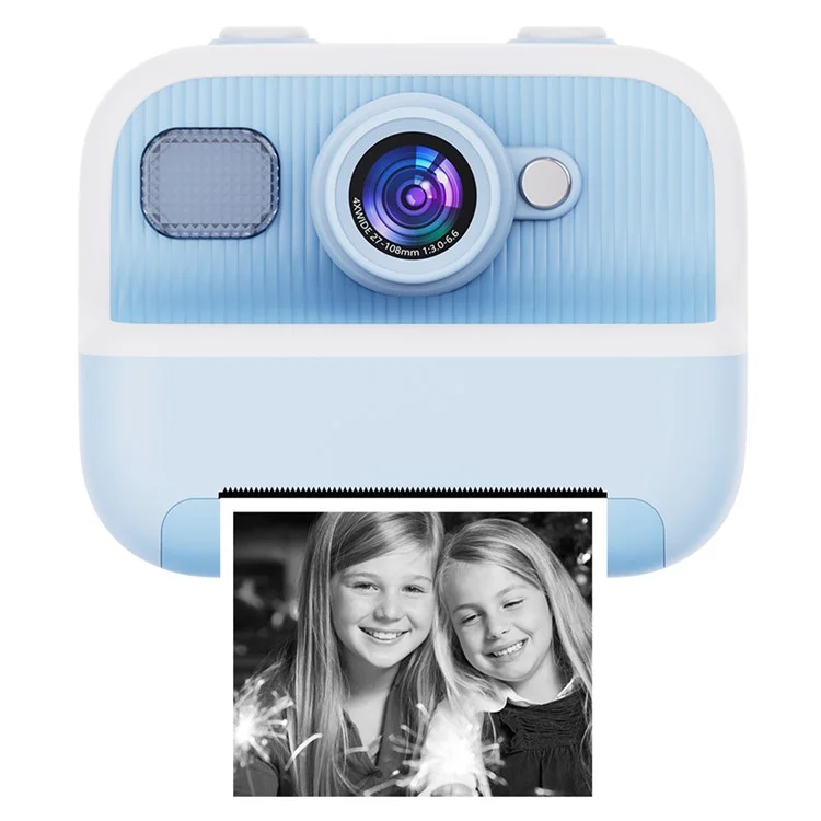 M8 2.4-inch IPS Screen Dual Lens Kids Print Camera Instant Thermal Photo Printer - Blue