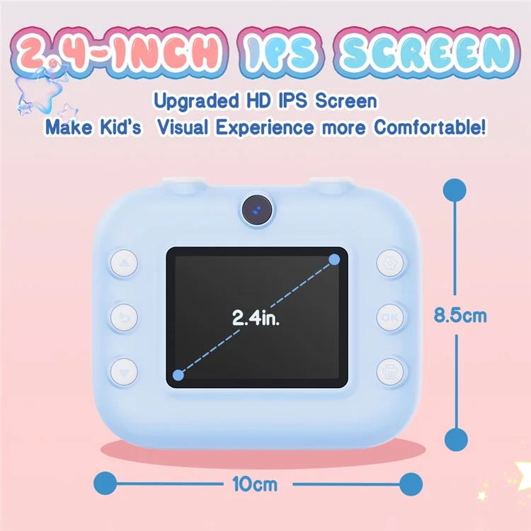 M8 2.4-inch IPS Screen Dual Lens Kids Print Camera Instant Thermal Photo Printer - Blue