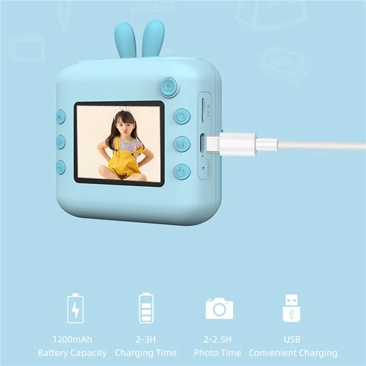 A23 2.4-inch Screen Mini Children HD Digital Camera Portable Instant Photo Printing Machine - Blue