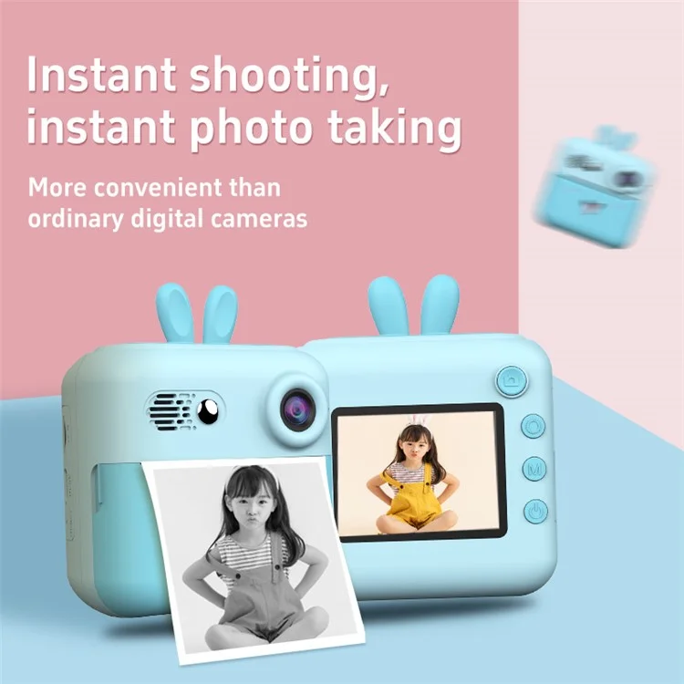 A23 2.4-inch Screen Mini Children HD Digital Camera Portable Instant Photo Printing Machine - Blue