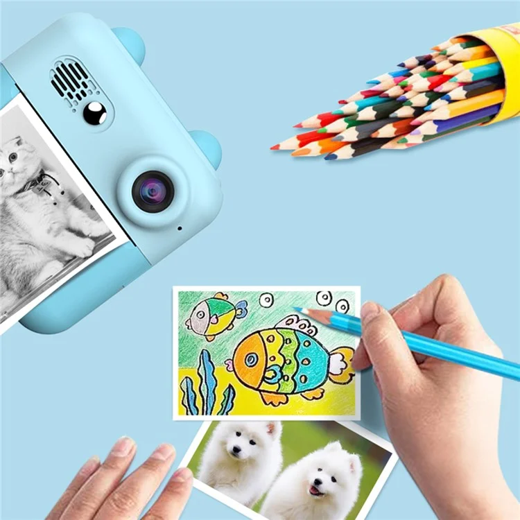 A22 2.4-inch Screen Mini Kids HD Digital Camera Instant Photo Printing Machine with 32G TF Card + Card Reader - Blue