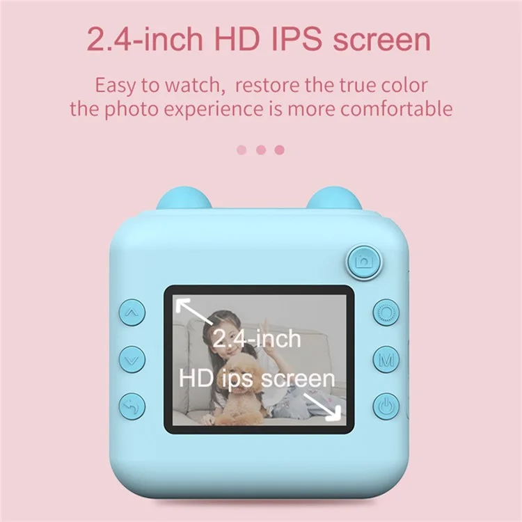 A22 2.4-inch Screen Mini Kids HD Digital Camera Instant Photo Printing Machine with 32G TF Card + Card Reader - Blue