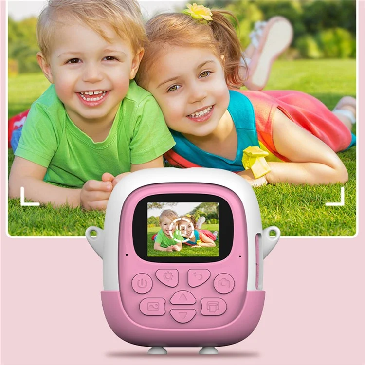 A19B Cartoon Design 2.0-inch Screen Mini Kids HD Digital Camera Instant Photo Printer with 32G TF Card + Card Reader - Pink