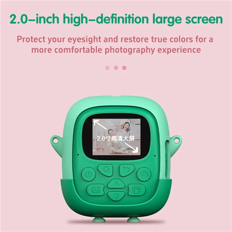 A19B Cartoon Design 2.0-inch Screen Mini Kids HD Digital Camera Instant Photo Printer with 32G TF Card + Card Reader - Pink