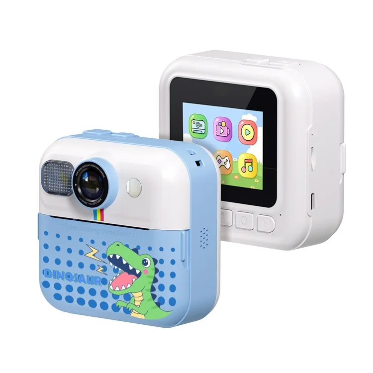 CP02 2.4-inch Screen Kids HD Digital Camera Mini Thermal Photo Printer with 32G TF Card + Card Reader - Blue