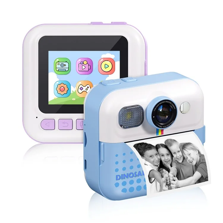 CP02 2.4-inch Screen Kids HD Digital Camera Mini Thermal Photo Printer with 32G TF Card + Card Reader - Blue