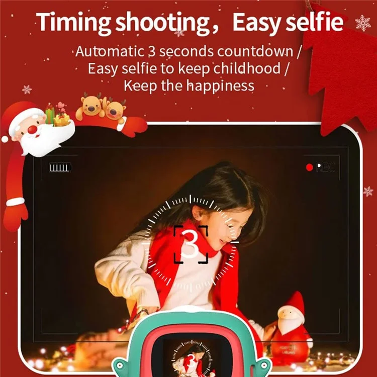 Christmas Style 2.0-inch Screen Children HD Digital Camera Instant Photo Printer