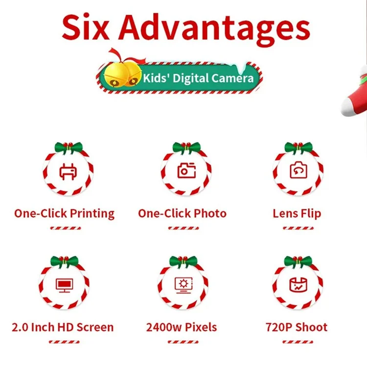 Christmas Style 2.0-inch Screen Children HD Digital Camera Instant Photo Printer