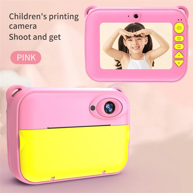 CP18 Kid's Camera HD Color Photo Children Video Camera Thermal Printing Camera Toy USB Rechargeable - Pink