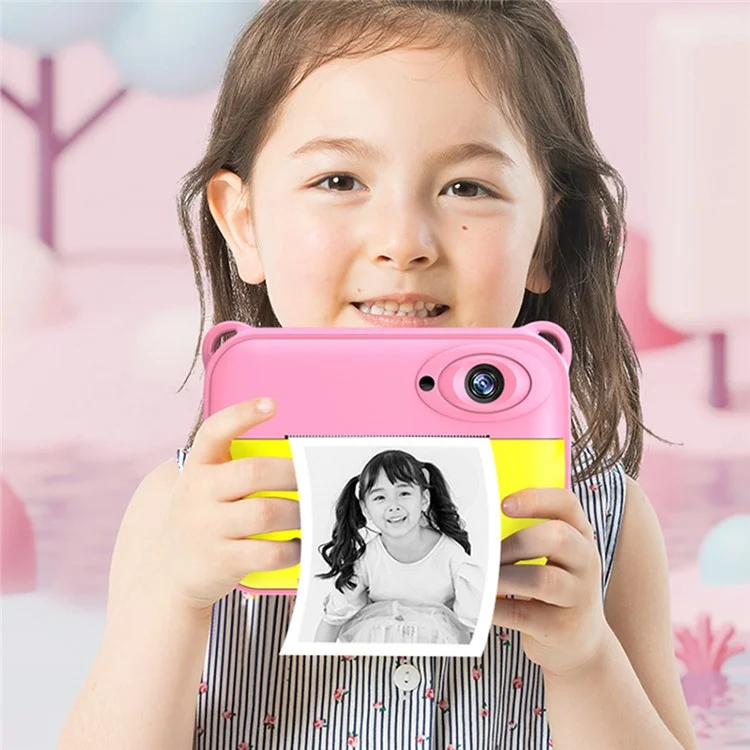 CP18 Kid's Camera HD Color Photo Children Video Camera Thermal Printing Camera Toy USB Rechargeable - Pink