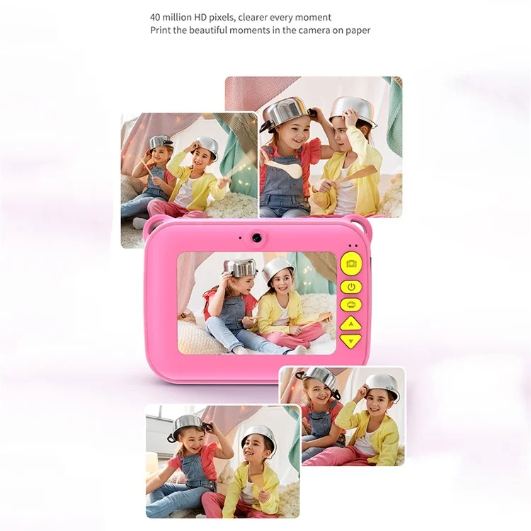 CP18 Kid's Camera HD Color Photo Children Video Camera Thermal Printing Camera Toy USB Rechargeable - Pink