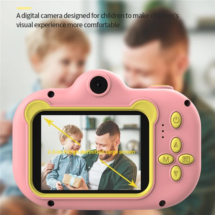 ET02 Cartoon 2.0 inch Screen Children Camera Rechargeable HD Wide Angle Digital Camera Camcorder Kids Gift - Pink