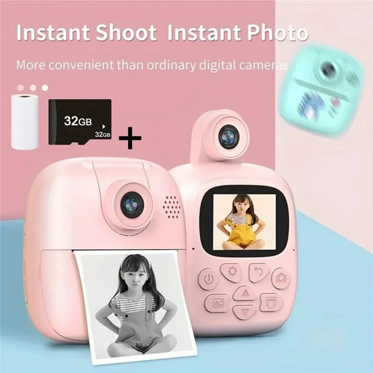 A19 Kids Instant Print Camera 24MP Zero Ink Kids Digital Camera Child Selfie Camera Toy - Pink