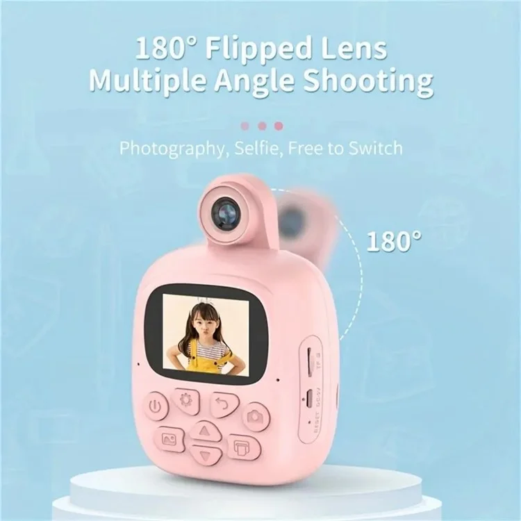 A19 Kids Instant Print Camera 24MP Zero Ink Kids Digital Camera Child Selfie Camera Toy - Pink