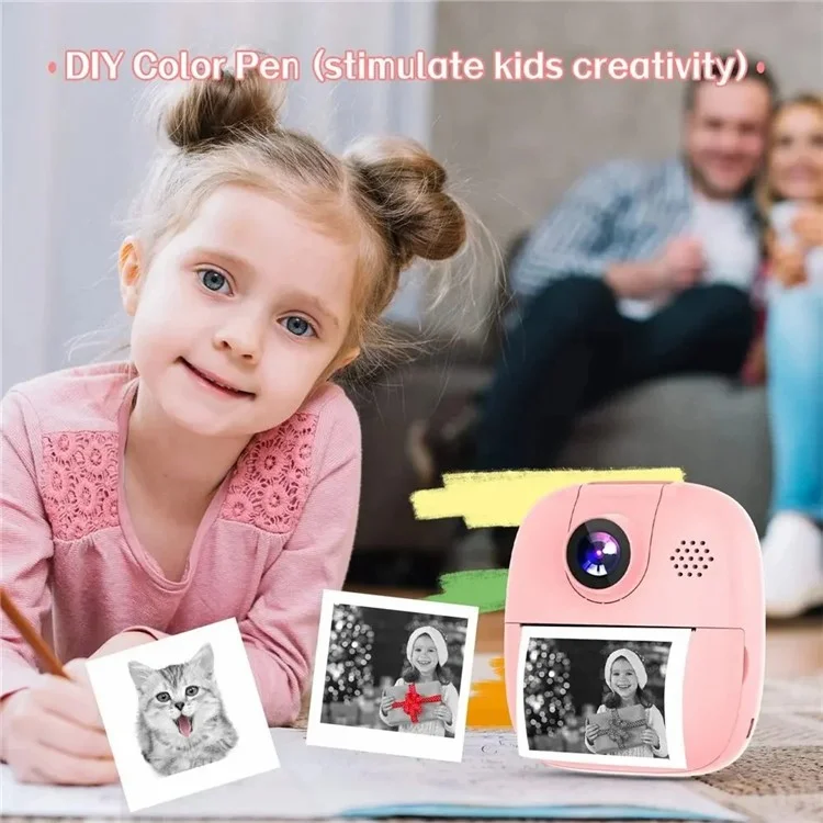 A19 Kids Instant Print Camera 24MP Zero Ink Kids Digital Camera Child Selfie Camera Toy - Pink