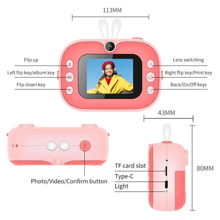 X106 Children Instant Print Camera 2.4-Inch Photo Printer with 32G Memory Card+Card Reader