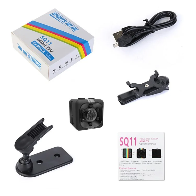 SQ11 1080P Full HD Mini Sports DV Camera Night Vision Motion Detection Loop Recording - Black