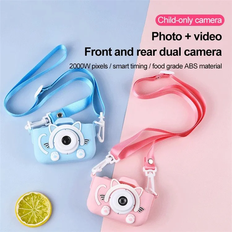 X5S Cartoon Cat 2.0-inch IPS Screen Kids Camera Rechargeable Dual Lens HD Camera Toy - Pink