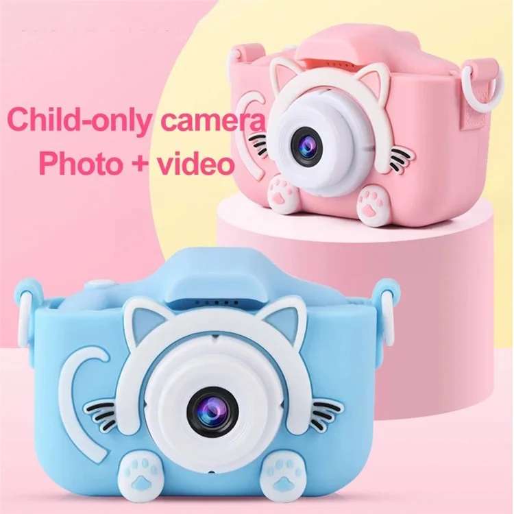 X5S Cartoon Cat 2.0-inch IPS Screen Kids Camera Rechargeable Dual Lens HD Camera Toy - Pink