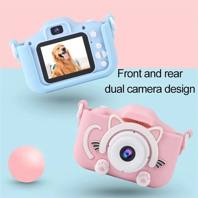 X5S Cartoon Cat 2.0-inch IPS Screen Kids Camera Rechargeable Dual Lens HD Camera Toy - Pink